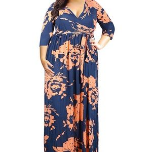 Women's 3/4 Sleeve Floral Print Maxi Dress